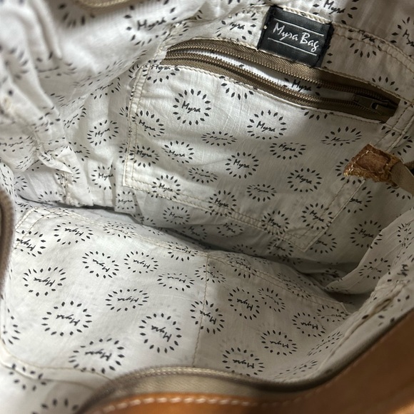 Myra Bag Brown and Cream Tote with Structured Design, only call out is on bottom - Picture 3 of 8